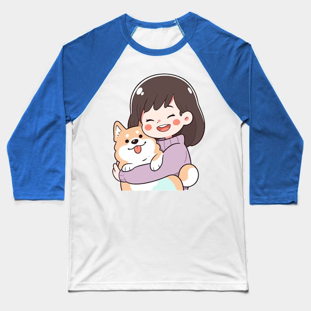 Just a Girl with her corgi dog illustration I Baseball T-Shirt by Sara-Design2